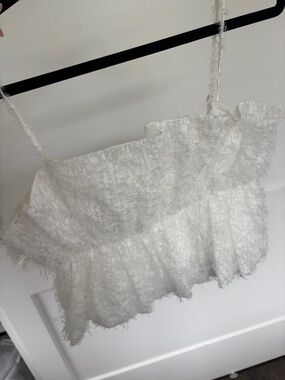 White Textured Fringe Tank Top Zara